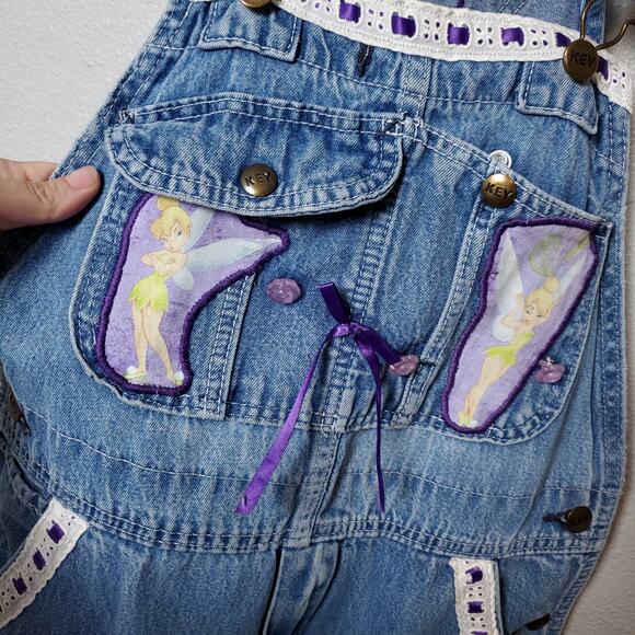 Vintage KEY Waist 32 Disney Tinkerbell Tinker Peterpan Denim Jeam Overalls - Picture 2 of 12